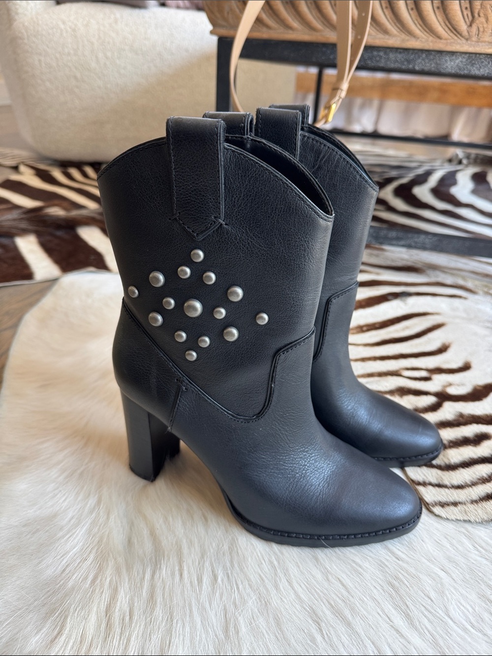 Lauren Ralph Lauren Black Studded Western Block Heel Boots